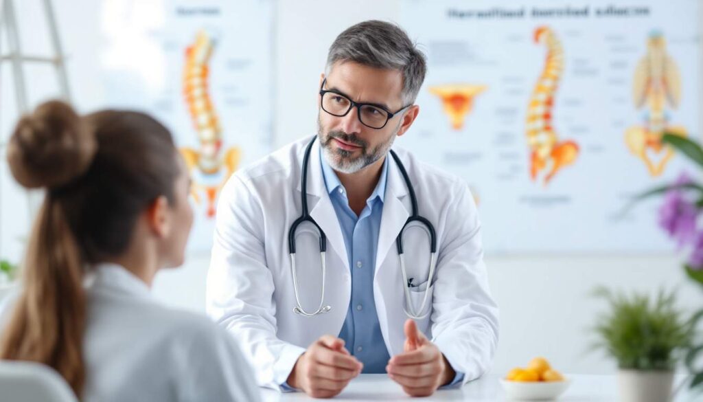 medico con un cuadro detras de los huesos del cuerpo