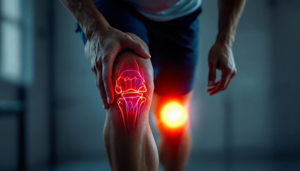 dolor articular rodilla zona roja persona pie luz oscura