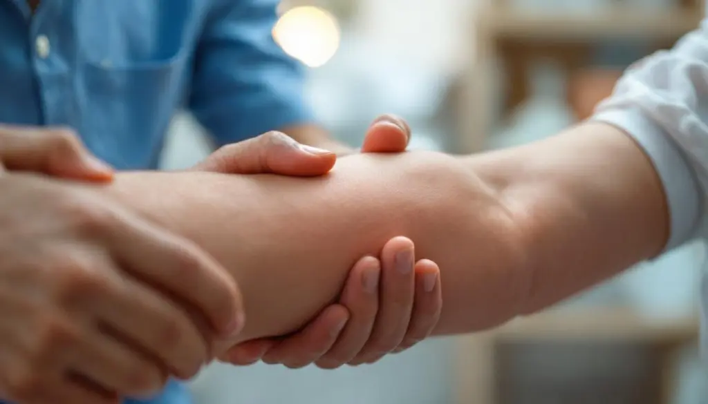 fisio sujetando el brazo de un paciente